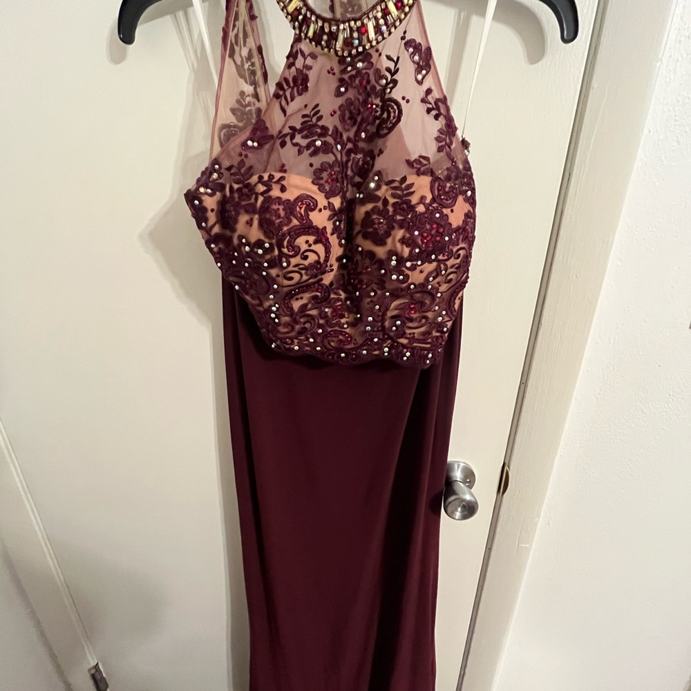 Elegant Burgundy Embellished Dress